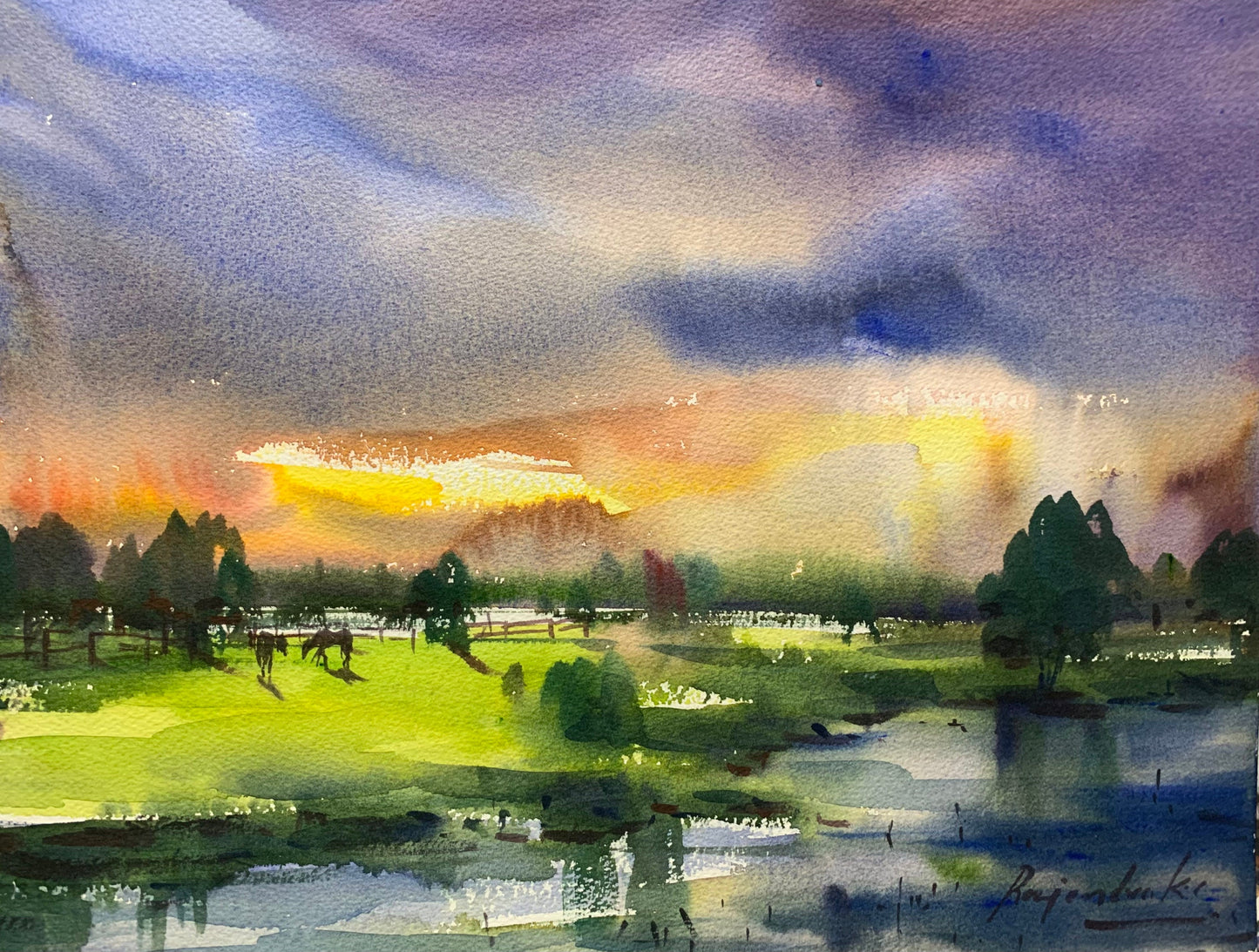 Sunset Near Pond