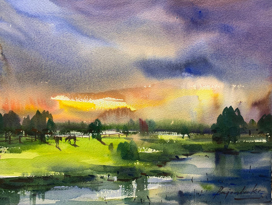 Sunset Near Pond